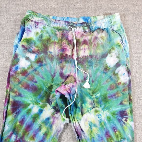 Talbots Pants Women 10P Linen Elastic Waist Cropped Green Blue Purple Boho - Picture 3 of 16